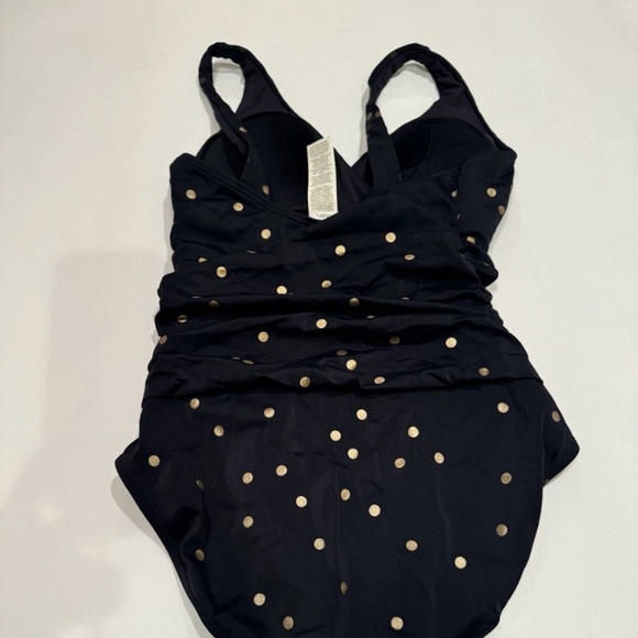 Boden Amalfi Navy Blue Gold Polka Dots One Piece Bandeau Swimsuit Mod Sz 4R - Picture 7 of 7